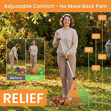 Extendable Long-Handle Leaf Grabber Rake for Leaves Grass & Debris for Garden Cleanup & Maintenance