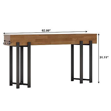 Industrial Entryway Console Table, Wood Grain Sofa Table with Metal Legs