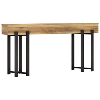 Industrial Entryway Console Table, Wood Grain Sofa Table with Metal Legs