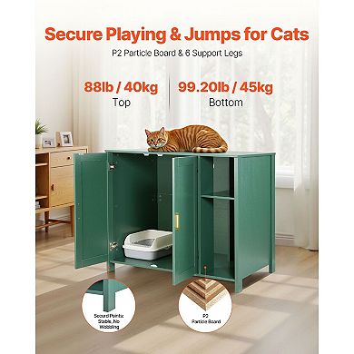 Enclosed Cat Litter Box Cabinet with Dual Doors Storage Drawer and Built-In Power Outlet