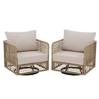SUNSITT Outdoor Swivel Rocker Chair Set of 2 Open Weave Wicker Swivel Rocking Chairs
