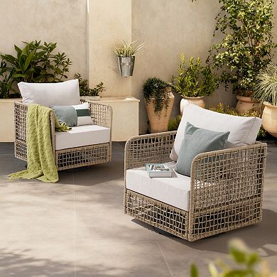 SUNSITT Outdoor Swivel Rocker Chair Set of 2 Open Weave Wicker Swivel Rocking Chairs