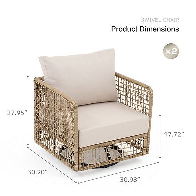 SUNSITT Outdoor Swivel Rocker Chair Set of 2 Open Weave Wicker Swivel Rocking Chairs