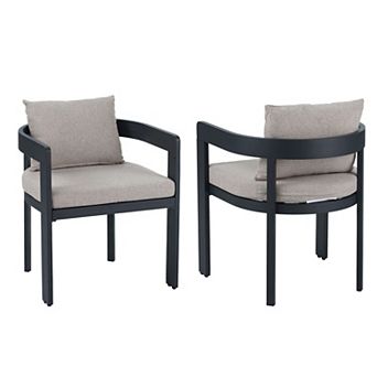 Aluminum Dining Chair (Set of 2) Dark Gray Frame with Beige Cushion