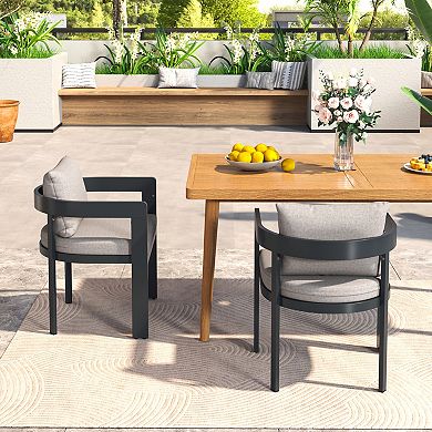 Aluminum Dining Chair (Set of 2) Dark Gray Frame with Beige Cushion