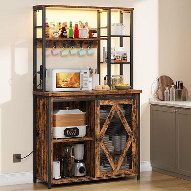 Multi-Tier Baker’s Rack with Built-In Outlets, USB Ports, and RGB LED Lights