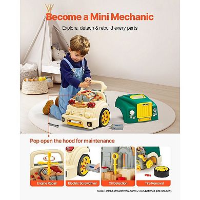 Kids Car Engine Repair Toy with Lights, Sounds, and 60 Tool Accessories