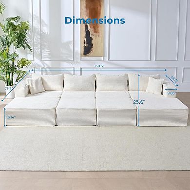 Mjkone 150" Modular U Shaped Sectional Sofa with Reversible Chaises