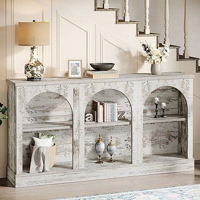 Farmhouse Console Table Arched Front with Open Shelf for Entryway or Living Room