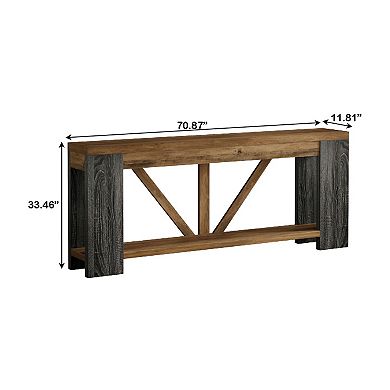 Slim Farmhouse Wood Sofa Table Hallway Entryway Console with H-Frame Design