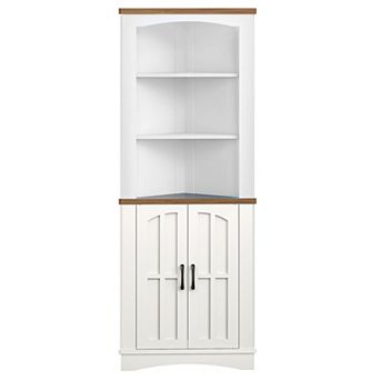 Rustic Barn Door Corner Cabinet with LED Lighting, for Living Rooms