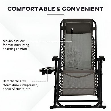 Outdoor Zero Gravity Lounge Chair with Pillow Headrest and Locking Recline