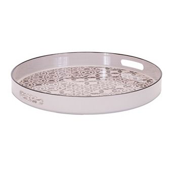 Round Geometric Serving Tray with Handles Decorative Tray for Modern Farmhouse Decor