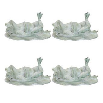 Set of 4 Laying Frog Figurines Polyresin Lily Pad Tabletop Shelf Mantel Decor