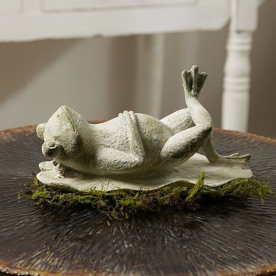 Set of 4 Laying Frog Figurines Polyresin Lily Pad Tabletop Shelf Mantel Decor