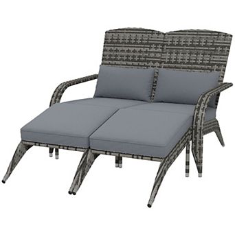 Outdoor Rattan Adirondack Chair with Footstools Cushions 2 Seat Patio Chair
