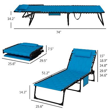 Outdoor Reclining Lounge Chairs 2-Pack Foldable with Cushion and Storage Pockets