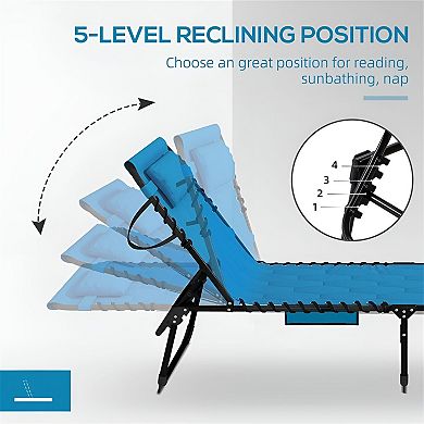 Outdoor Reclining Lounge Chairs 2-Pack Foldable with Cushion and Storage Pockets