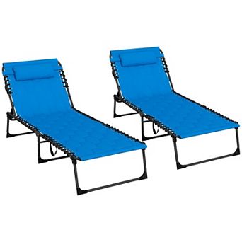 Outdoor Reclining Lounge Chairs 2-Pack Foldable with Cushion and Storage Pockets
