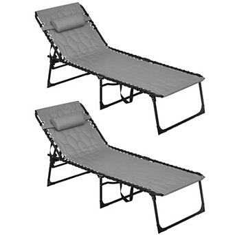 Outdoor Reclining Lounge Chairs 2-Pack Foldable with Cushion and Storage Pockets