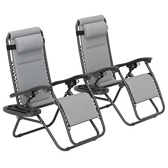 Outdoor Folding Lounge Chairs Set of 2 Reclining Pool Patio Chairs with Tray