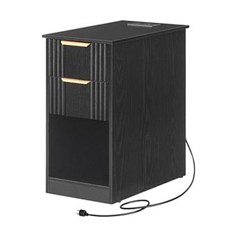 Bedroom or Living Room Side Table with Open Shelf and Device Charging Station