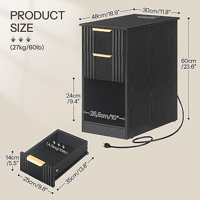 Bedroom or Living Room Side Table with Open Shelf and Device Charging Station
