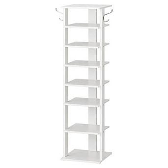 Entryway Shoe Rack 8 tier Vertical Design, Removable Shelves and Hooks for Shoes and Accessories