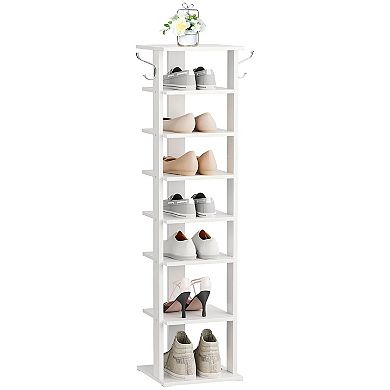 Entryway Shoe Rack 8 Tier Vertical Design, Removable Shelves and Hooks for Shoes and Accessories