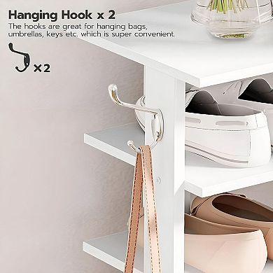 Entryway Shoe Rack 8 Tier Vertical Design, Removable Shelves and Hooks for Shoes and Accessories