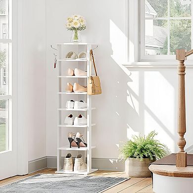 Entryway Shoe Rack 8 Tier Vertical Design, Removable Shelves and Hooks for Shoes and Accessories