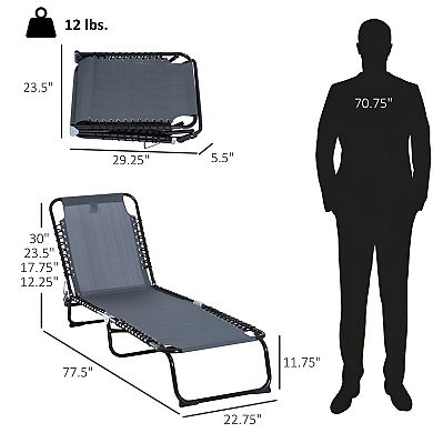 Outdoor Recliner Chair with 4 Back Positions and Foldable Steel Frame