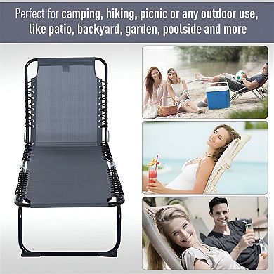 Outdoor Recliner Chair with 4 Back Positions and Foldable Steel Frame