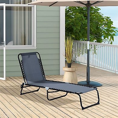 Outdoor Recliner Chair with 4 Back Positions and Foldable Steel Frame