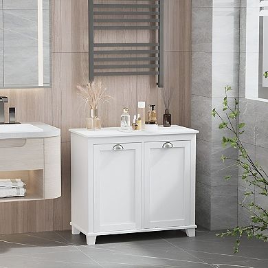 Tilt Out Laundry Hamper Cabinet with 2 Compartments, Double Laundry Sorter