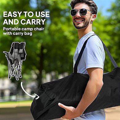 Outdoor Folding Lounge Chair with Carry Bag and Cup Holders