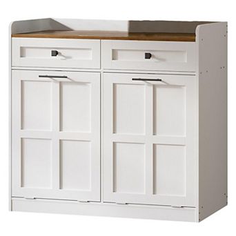 Bathroom Laundry Cabinet with 2 Hamper Baskets, Drawers and Top Surface, Freestanding Organizer