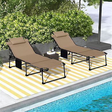Folding Outdoor Chaise Lounge Chair Face Down Tanning Recliner with Handle