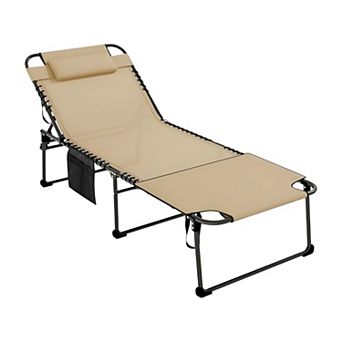 Folding Outdoor Chaise Lounge Chair Face Down Tanning Recliner with Handle