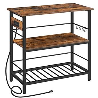 Kitchen Island with Power Outlet Rolling Prep Table Storage Shelves