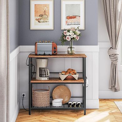 Kitchen Island with Power Outlet Rolling Prep Table Storage Shelves