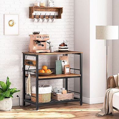 Kitchen Island with Power Outlet Rolling Prep Table Storage Shelves