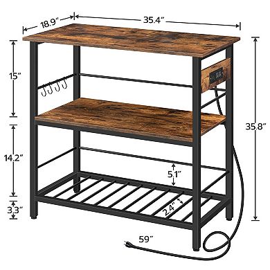Kitchen Island with Power Outlet Rolling Prep Table Storage Shelves