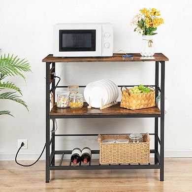 Kitchen Island with Power Outlet Rolling Prep Table Storage Shelves