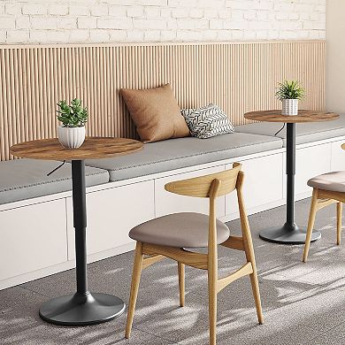Modern Round Pub Table with Adjustable Height for Dining or Bar Use