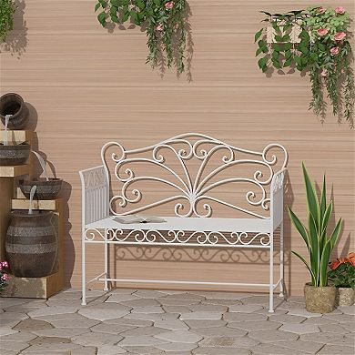 Metal Outdoor Garden Bench Decorative Patio Seating for Two