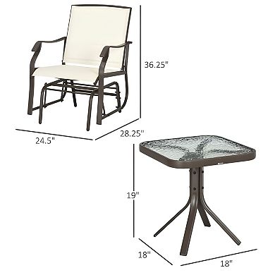3 Piece Outdoor Patio Glider Chair Set with Glass Table