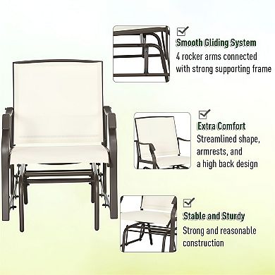 3 Piece Outdoor Patio Glider Chair Set with Glass Table