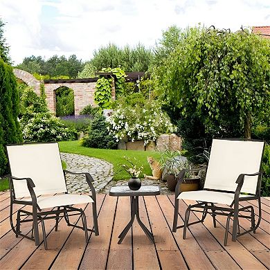 3 Piece Outdoor Patio Glider Chair Set with Glass Table