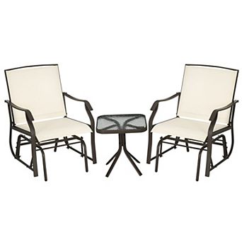 3 pc Outdoor Patio Glider Chair Set with Glass Table